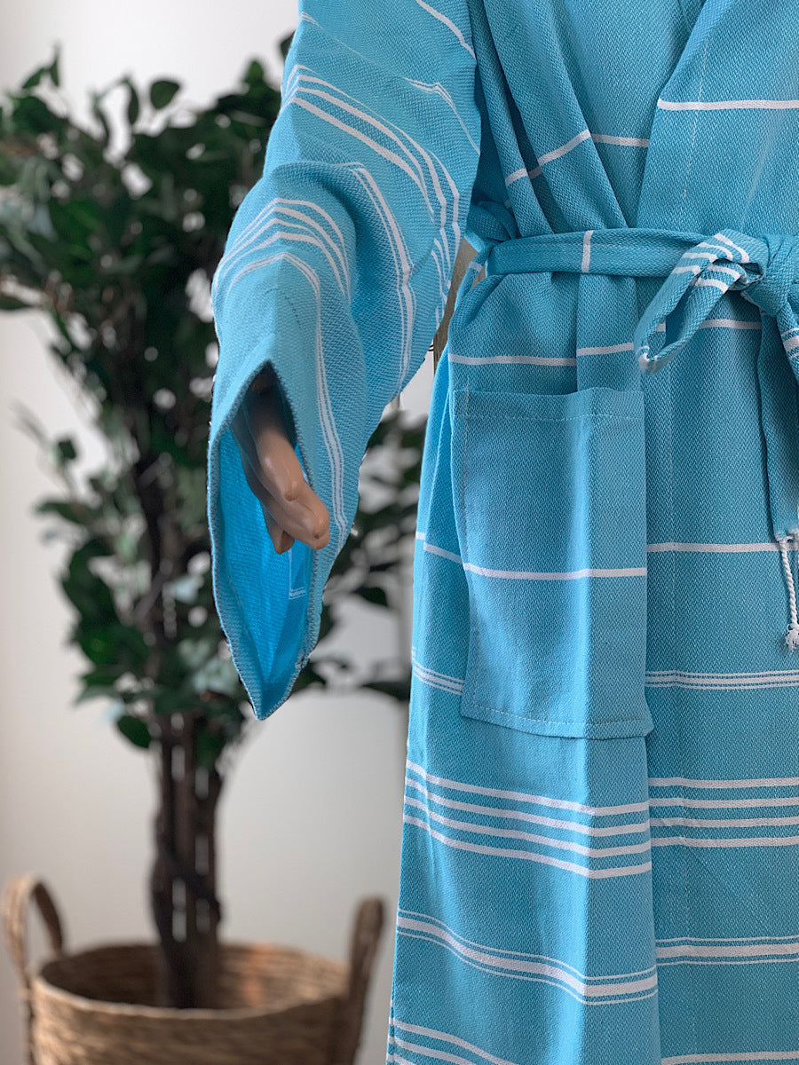 Sultan Hammam Bathrobe Turquoise Fringeless