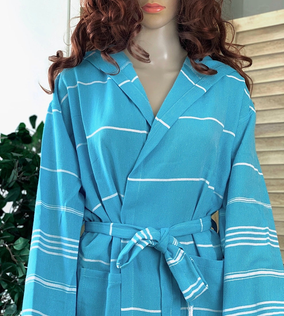 Sultan Hammam Bathrobe Turquoise Fringeless