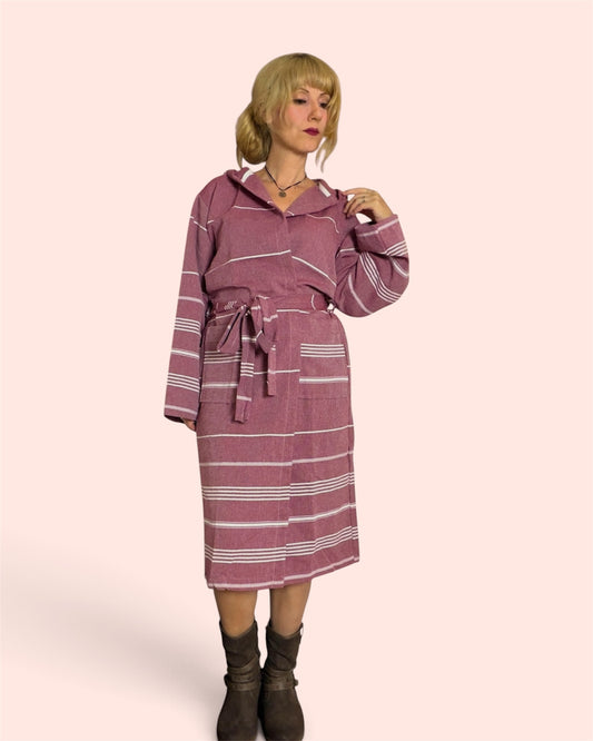 Sultan Hamam Bathrobe Burgundy Fringeless