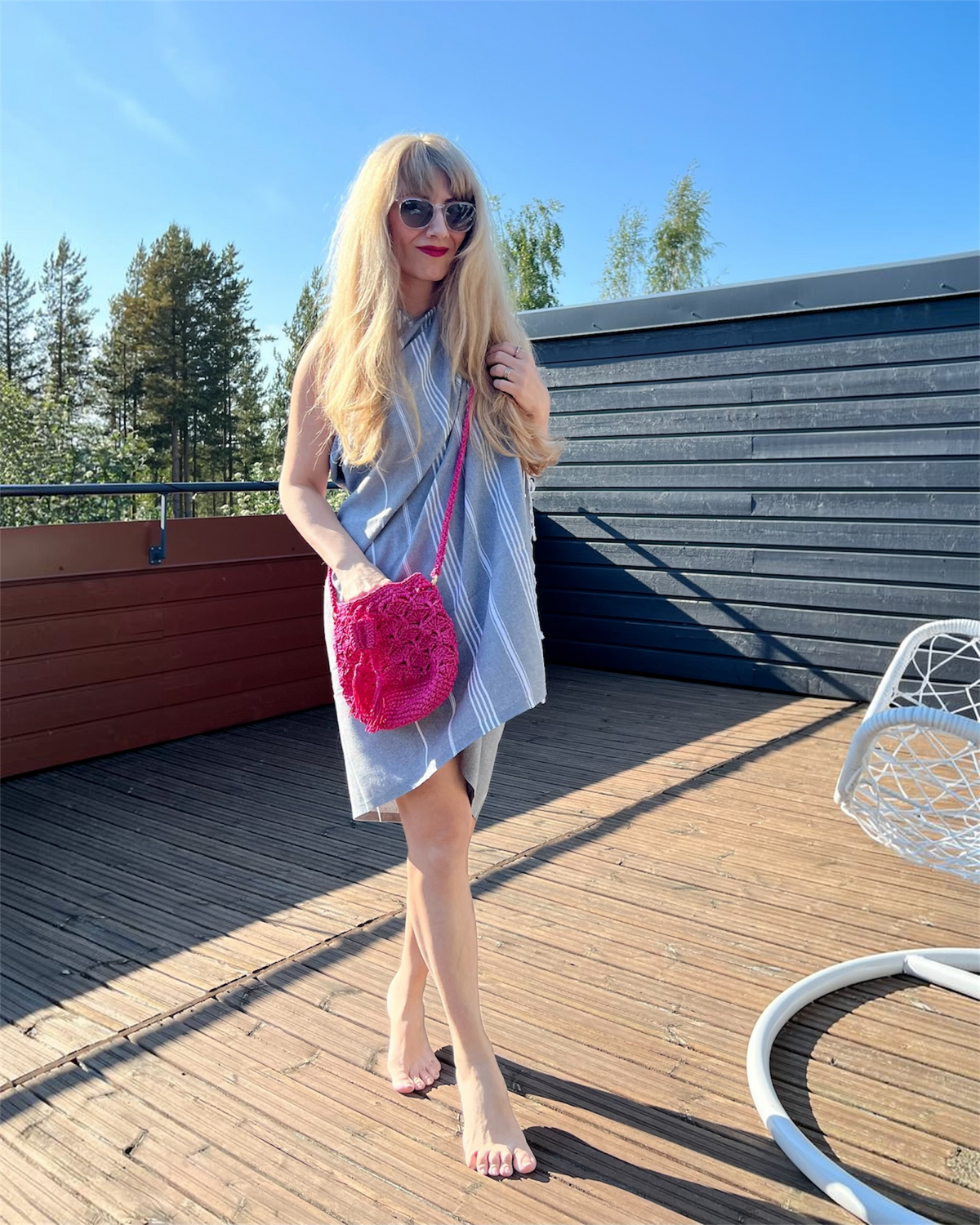 Käsin Virkattu Olkalaukku Fuksia