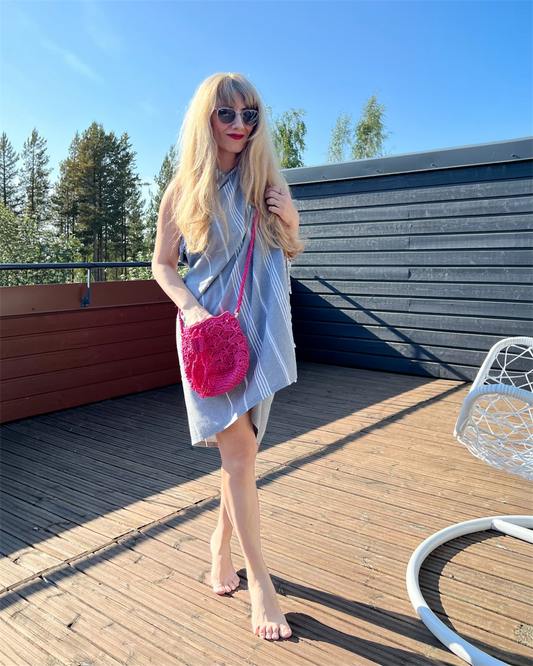 Käsin Virkattu Olkalaukku Fuksia